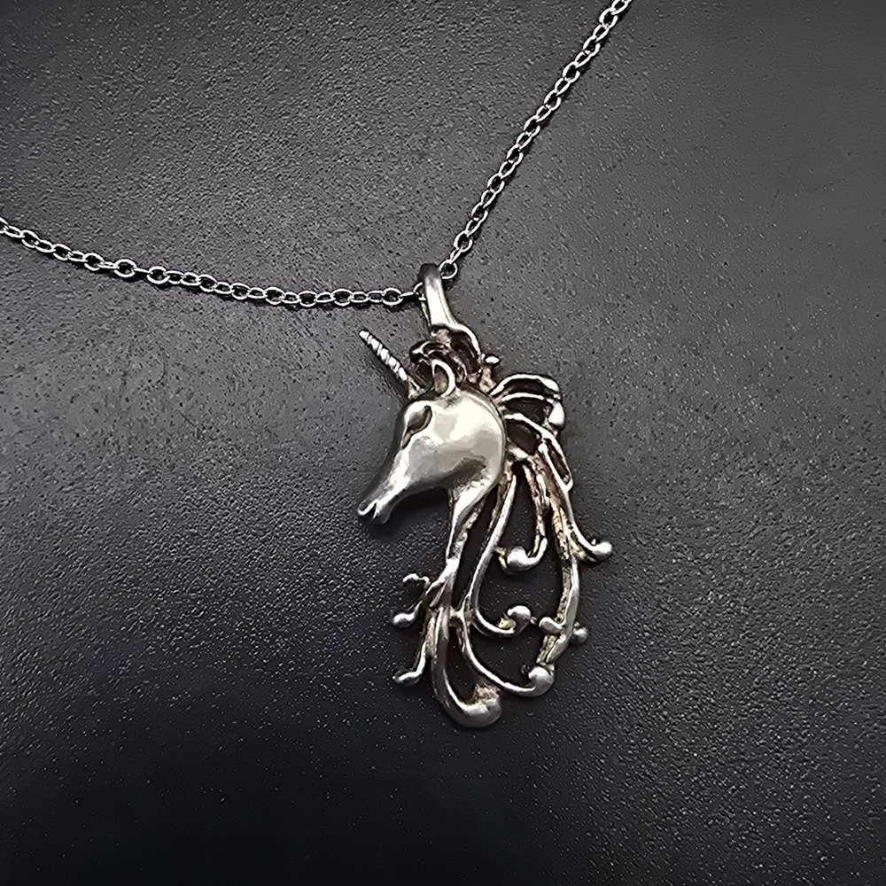 Sterling Silver Unicorn Pendant Necklace Vintage Whimsical Jewelry